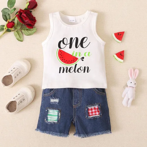 Miniatura 2 de Moonker Conjunto de 2 piezas de ropa de verano para bebés y niñas pequeñas con camiseta y pantalones cortos