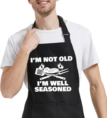 Divertidos delantales de cocina para mujeres y hombres con bolsillo, delantal de parrilla con correa ajustable para el cuello, regalo de cumpleaños