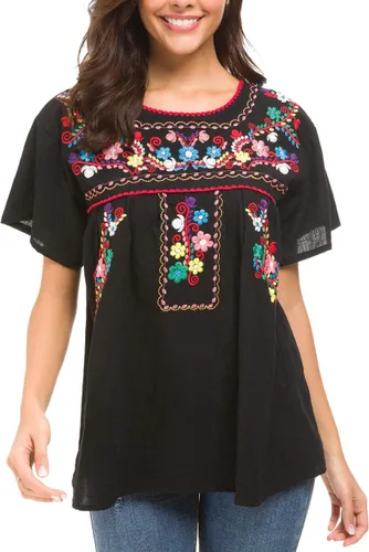 Miniatura 3 de YZXDORWJ - Cómoda blusa mexicana bordada de verano y sin mangas para mujer
