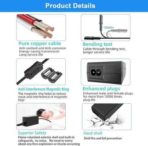 Miniatura 5 de DC 19V compatible con el cable de alimentación de monitor LG, certificados UL, repuesto para fuente de alimentación de TV LG de 19 voltios, 34, 32
