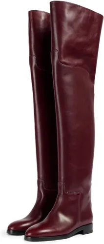 Miniatura 9 de YDN Botas planas de pantorrilla ancha para mujer, con puntera redonda, por encima de la rodilla, con tacón bajo, botas altas hasta el muslo, zapatos