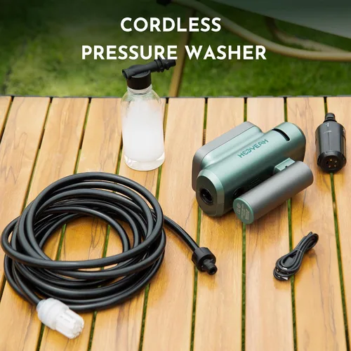 Miniatura 8 de Hooyeah Lavadora a presión inalámbrica portátil, rociador de agua de mano alimentado por batería de litio, máximo 217 PSI, boquilla 5 en 1 y olla