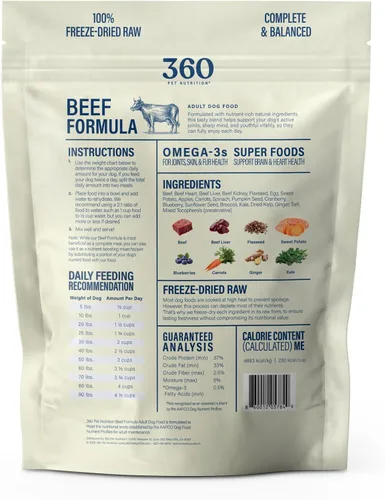 Miniatura 9 de 360 Pet Nutrition Alimento crudo liofilizado para perros – Receta de carne de res con hígado y órganos, alta proteína con omega-3, frutas, verduras