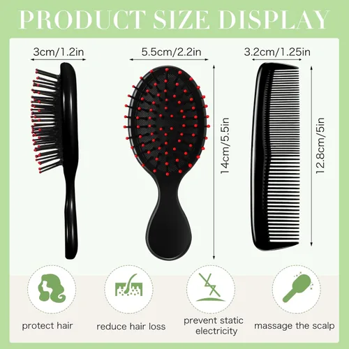 Miniatura 2 de Paquete de 12 peines de cepillo para cabello pequeño y húmedo, 6 mini cepillos desenredantes, cepillo desenredante para el cabello de viaje, 6 Negro