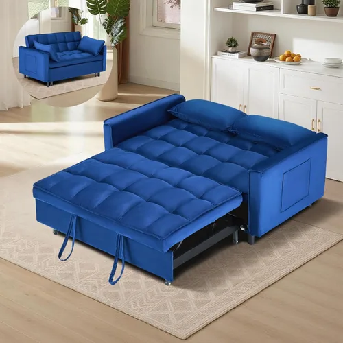 Miniatura 11 de CAPCAEK - Sofá cama convertible 3 en 1, sofá biplaza de terciopelo moderno con cama extraíble, sofá de salón pequeño con respaldo reclinable, negro