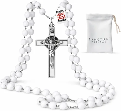 Miniatura 15 de Rosario italiano con bendición apostólica del Papa León XIV – Collar católico de cuentas grandes para espejo de coche, Primera Comunión, regalo