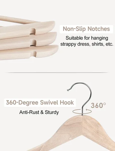 Miniatura 3 de StorageWorks Perchas de madera para camisas, chaquetas, pantalones, trajes, suéteres, madera de loto Beige natural
