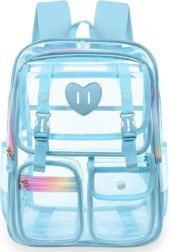 Miniatura 11 de Mochila transparente de PVC impermeable y resistente al congelamiento, de gran capacidad, elegante y duradera para viajes, Negro, Moderno