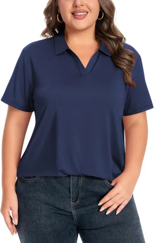 Miniatura 10 de Idtswch Camisa polo de manga corta con cuello en V para mujer, de secado rápido, UPF 50+, informal, para trabajo, golf, talla XL - 6XL
