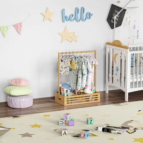 Miniatura 5 de BAMBOOHOMIE Perchero para Ropa de Bebé para Niños Pequeños, Perchero para Ropa de Mascotas con Caja de Almacenamiento y Barra Colgante Ajustable