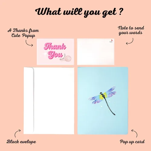 Miniatura 5 de CUTE POPUP Tarjeta desplegable 3D para mujer, libélula y loto, hecha a mano, tarjeta de felicitación de cumpleaños, día de la madre, pensando en ti
