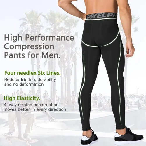 Miniatura 5 de Queerier 3 Pack Men's Compression Pants Athletic Leggings with Pockets Running Baselayer Tights Cycling Workout Pants