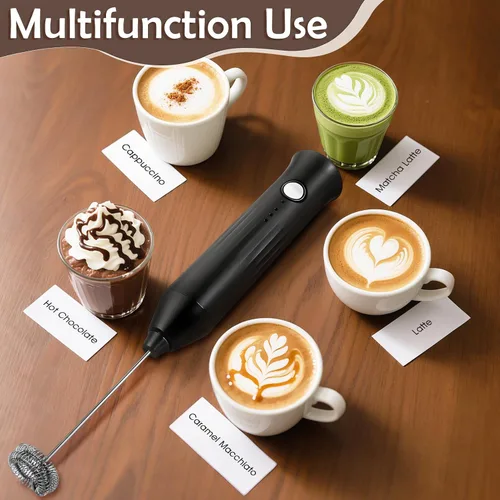 Miniatura 3 de Espumador de leche recargable de mano, batidor eléctrico para café, desmontable con 2 batidores de acero inoxidable, batidora de mano para lattes