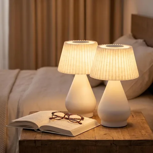 Lámpara de mesa moderna inalámbrica, paquete de 2, lámpara LED de escritorio recargable, control táctil, atenuación continua de 3 colores, pantalla