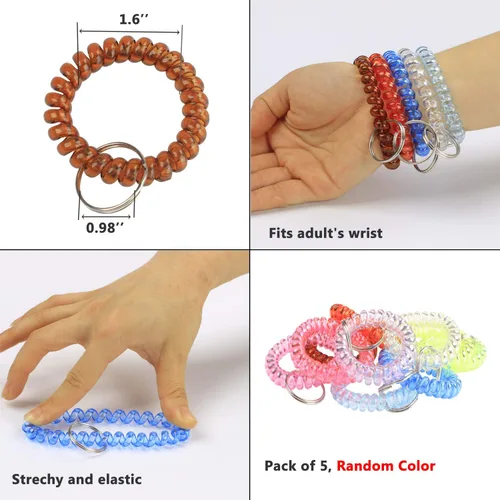 Miniatura 6 de BIHRTC Llavero elástico flexible de la pulsera de la primavera de la bobina espiral de la transparencia, al azar