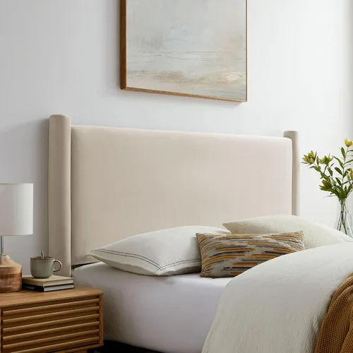 Miniatura 8 de Modway Rael - Cabecero tapizado para cama individual con pilares en Alabastro – Cabecero de terciopelo – Cabecero de terciopelo de terciopelo