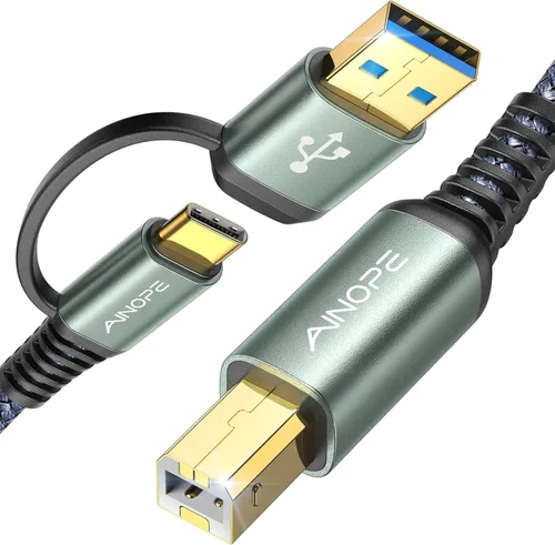 AINOPE - Cable de impresora a USB, cable MIDI USB B a USB C de 480Mbps, cable de nylon trenzado tipo B para MacBook Pro, HP Canon Brother Dell Epson