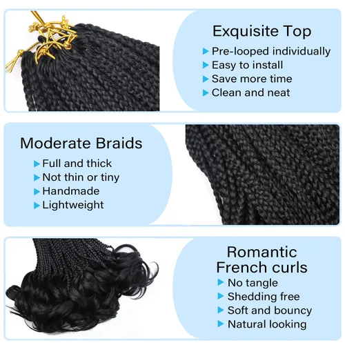 Miniatura 3 de Cabello para Trenzas Rizo Francés Color 1 Trenzas de Ganchillo Rizo Francés 10 Pulgadas Trenzas de Caja Cabello de Ganchillo para Mujeres y Niños