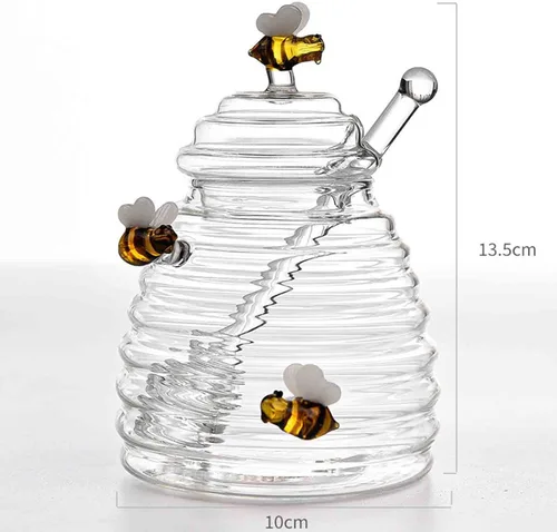 Miniatura 6 de PHEZEN Tarros de miel con tapa y tapa con tapa y tarro grande de vidrio con estatua de abeja, recipientes de miel, dispensador de miel de vidrio