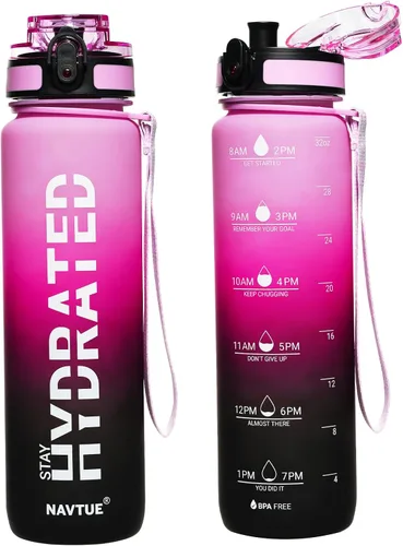Miniatura 8 de Botella de agua, botellas de agua deportivas de 16 onzas con marcador de tiempo, boca ancha, botella de bebida motivacional y a prueba de fugas