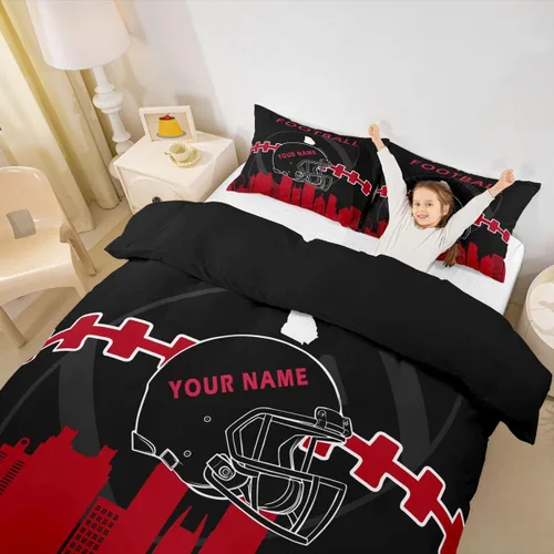 Miniatura 5 de Erosebridal Juego de funda de edredón personalizada para niños y niñas, juego de cama de jugadores de fútbol, funda de edredón de rugby con 1 funda