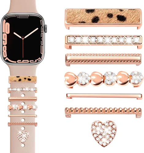 Miniatura 20 de JR.DM Dijes para correa de reloj con anillos decorativos brillantes, compatibles con Apple Watch de 1.575 pulgadas, 1.496 pulgadas, 1.614 pulgadas