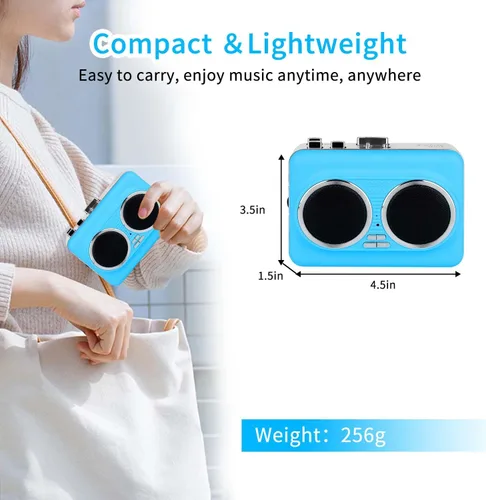 Miniatura 9 de Convertidor de casete portátil a USB, altavoz dual estéreo puro y reproductor de casete inverso automático, reproductor de cinta de casete