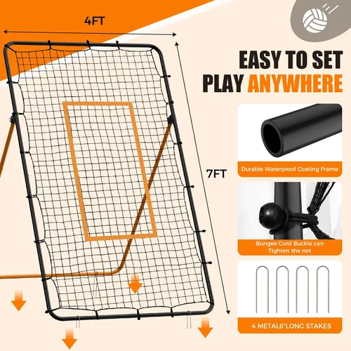 Miniatura 4 de Volleyball Rebounder Net - Portable 7x4 ft Training Equipment for Spike and Smash Practice - 5 Rebound Angles Custom Target Area for Volleyball