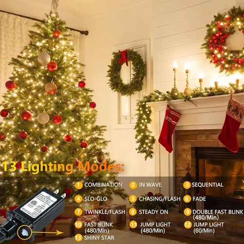 Miniatura 3 de Guirnalda de 100 luces LED conectables para interiores y exteriores, luces de Navidad blancas cálidas de 33 pies, impermeables, 13 modos