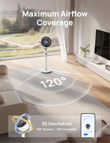 Miniatura 7 de Dreo Ventilador Inteligente para Dormitorio, Ventiladores Oscilantes Omnidireccionales de 120° +120°, Ventilador de Pedestal Silencioso de 90 pies