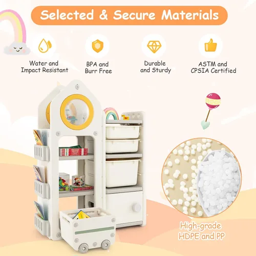Miniatura 8 de Costzon Organizador de almacenamiento de juguetes para niños y estantería, estante multiusos con contenedores de almacenamiento extraíbles