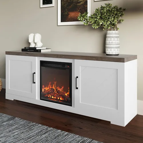 Miniatura 3 de BELLEZE Moderno soporte de TV de 58" estilo granja con calefactor eléctrico de chimenea de 18" y centro de entretenimiento multimedia para TV