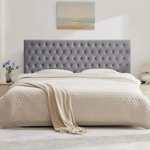 Miniatura 23 de Kingfun Cabeceras con diseño moderno de botones, cabecera de cama tapizada y acolchada de tela de lino premium, cabecera de madera maciza ajustable