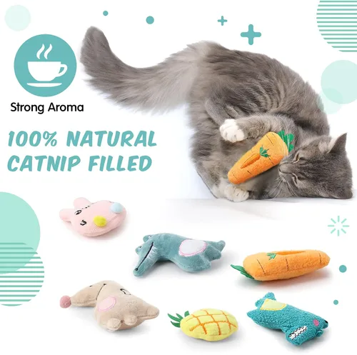 Miniatura 4 de Gejoy 20 piezas de juguetes de hierba gatera para gatos de interior, juguetes de peluche para masticar, juguetes interactivos con hierba gatera