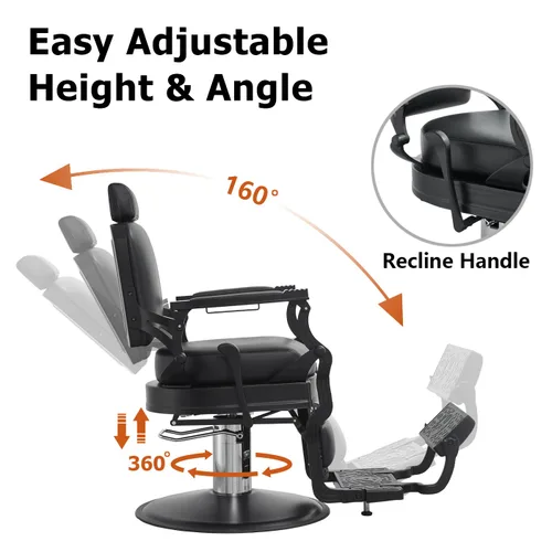 Miniatura 5 de Silla de peluquería para peluquería, resistente, 700 libras, para estilista, peluquero, belleza, tatuaje masaje (cuadrado negro)