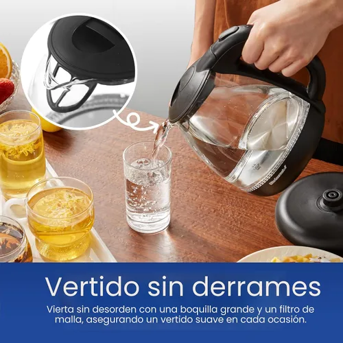 Miniatura 7 de Pava eléctrica de Elite Gourmet EKT1001, de 1,0 L, sin BPA, de 1100 W, de cristal, inalámbrica, base de 360°, elegante interior con luz LED azul