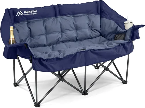 Miniatura 9 de Huskfirm Sillas de Camping Dobles Acolchadas Loveseat para 2 Personas - Sofá de Camping de Servicio Pesado de Tamaño Grande para Adultos Exterior