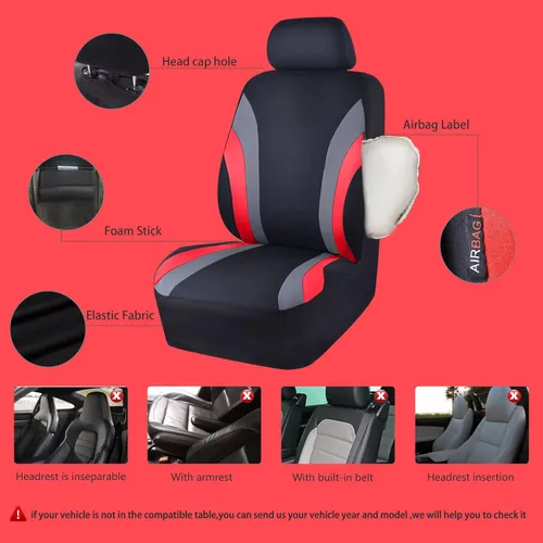 Miniatura 3 de CAR PASS Line Rider - Juego completo de fundas deportivas para asiento de automóvil con 4 alfombrillas impermeables para el piso del automóvil