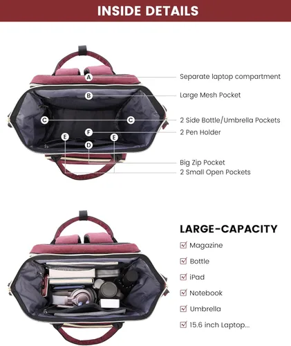 Miniatura 3 de LOVEVOOK Mochila para laptop de 17.3 pulgadas, mochila de viaje grande para mujeres, mochila resistente al agua para profesores con compartimento