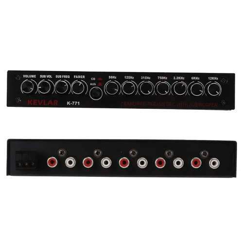 Miniatura 6 de Ecualizador gráfico de audio para automóvil de 7 bandas con filtro de paso bajo, entradas de alto nivel, salidas sub delanteras y traseras