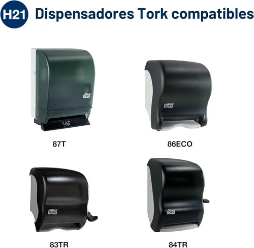 Miniatura 4 de Tork Rollo de toalla de mano universal blanco, compatible con dispensadores H21, 100% fibra reciclada, 6 rollos x 800 pies (RB8002)