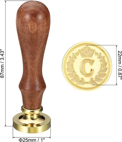 Miniatura 2 de PATIKIL Sello de cera del alfabeto C, sello de cera de sellado de letra inicial, clásico retro, cabeza de latón extraíble, mango de madera