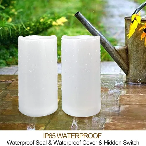Miniatura 3 de Paquete de 2 velas LED blancas de 3 x 6 pulgadas para exteriores IP65 impermeables, velas de pilar alimentadas con temporizador y control remoto