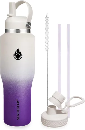 Miniatura 26 de SENDESTAR Botella de agua de acero inoxidable de 40 onzas (fría durante 48 horas, caliente durante 24 horas), botella aislada al vacío de doble Gris