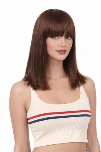 Miniatura 13 de Peluca de cabello humano lacio rubio 613 de 15 pulgadas con flequillo, sin pegamento, sin encaje frontal, Yaki Bob para mujer