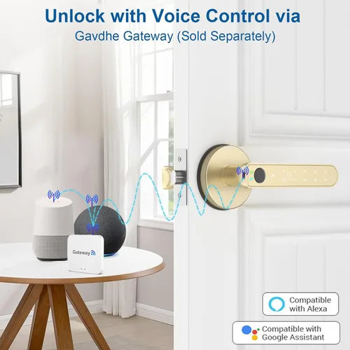 Miniatura 7 de Cerradura de puerta de huellas dactilares, perilla inteligente de puerta con entrada sin llave, cerradura de puerta biométrica con control de Dorado