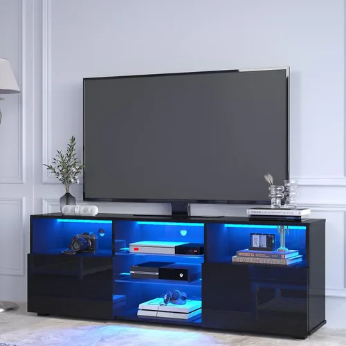 Miniatura 6 de St.Mandyu Soporte de TV LED para TV de 60/65/70 pulgadas, moderno centro de mesa de televisión con cajón y luces LED, centro de entretenimiento