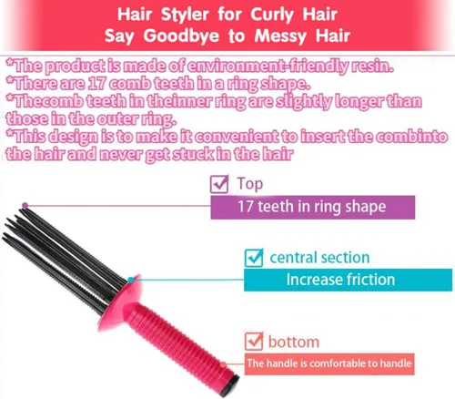 Miniatura 5 de Cepillo definidor de rizos de 17 dientes, herramienta profesional para cabello rizado, salón y hogar (2 piezas)