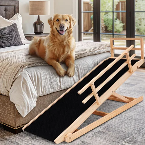 Miniatura 16 de Rampa para perros, rampa plegable de madera ajustable de 5 niveles para cama mediana, sofá, SUV - Alta tracción, rampas portátiles para mascotas