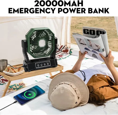 Miniatura 7 de Multper Ventilador portátil, ventilador de campamento de 20000 mAh con linterna LED y control remoto, ventilador recargable de 4 velocidades y 4